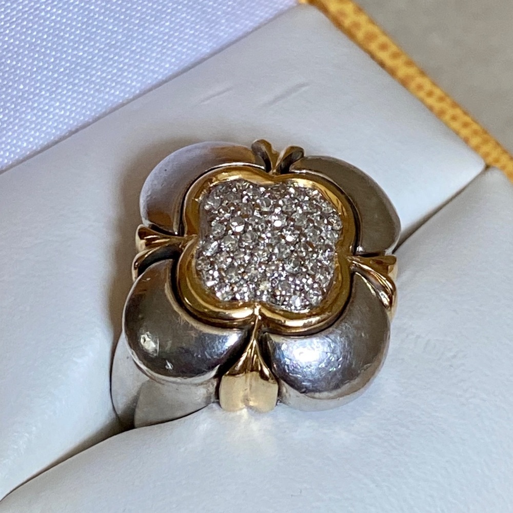 18K Diamond Quatrefoil 925 Ring by Raquel Welch
